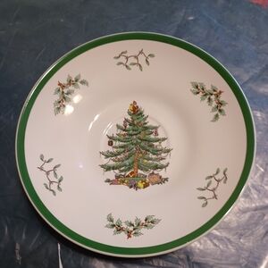 Festive Green and White Christmas Tree Cereal Bowl, Spode, 9", Made in England